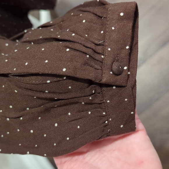 NWOT Selected Femme Brown Polka dot 1/2 button up blouse - Picture 3 of 10